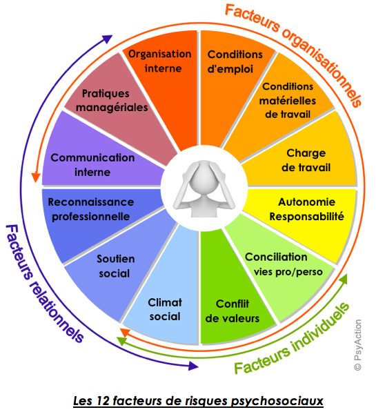 Les 12 facteurs de RPS. Image du site psyAction de Carine Pianilli